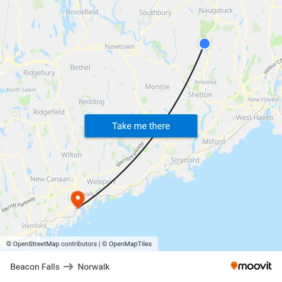 Beacon Falls to Norwalk map