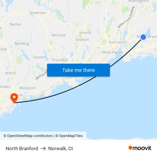 North Branford to Norwalk, Ct map