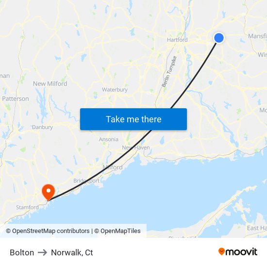 Bolton to Norwalk, Ct map