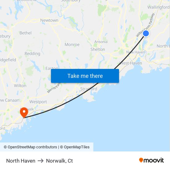 North Haven to Norwalk, Ct map