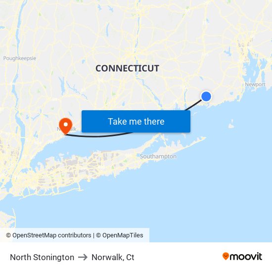 North Stonington to Norwalk, Ct map