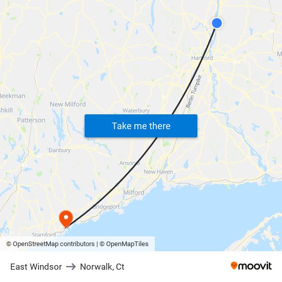 East Windsor to Norwalk, Ct map