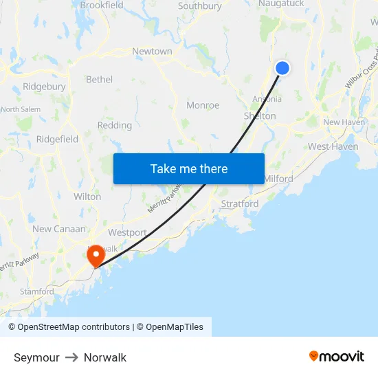 Seymour to Norwalk map