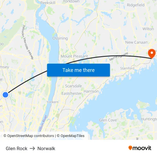 Glen Rock to Norwalk map