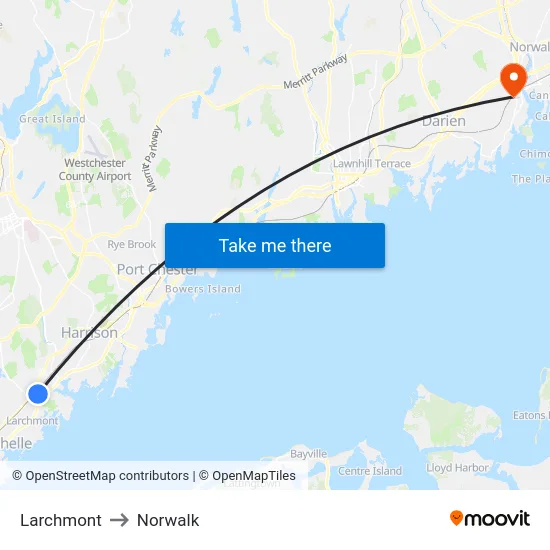 Larchmont to Norwalk map