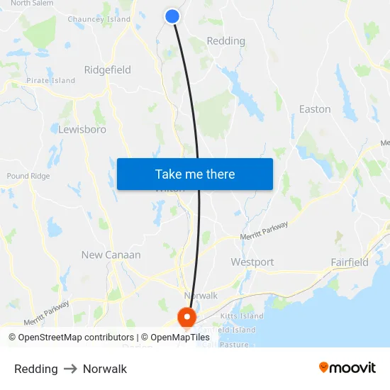 Redding to Norwalk map