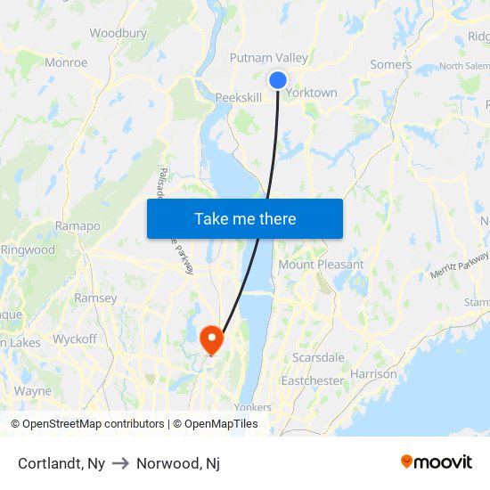 Cortlandt, Ny to Norwood, Nj map