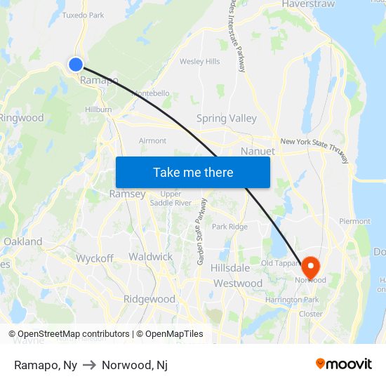 Ramapo, Ny to Norwood, Nj map