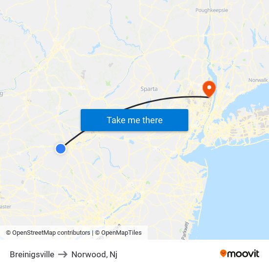 Breinigsville to Norwood, Nj map