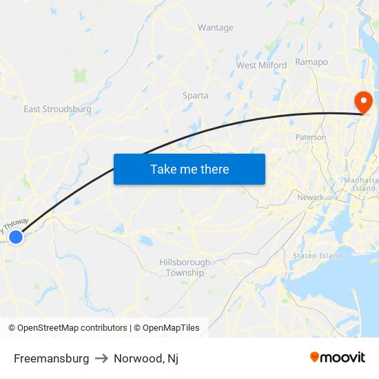 Freemansburg to Norwood, Nj map