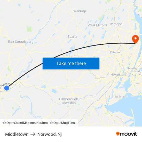 Middletown to Norwood, Nj map