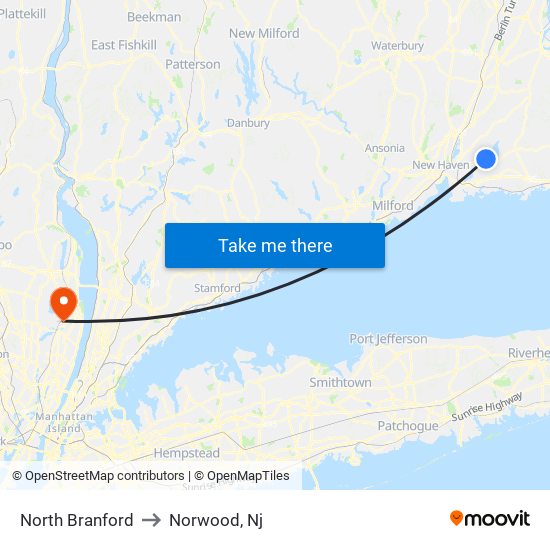 North Branford to Norwood, Nj map