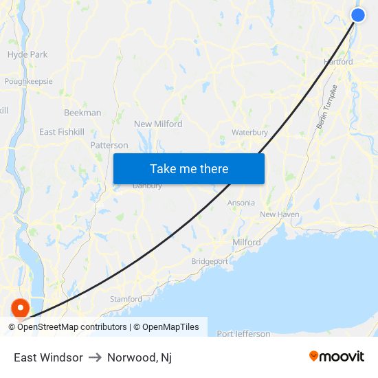 East Windsor to Norwood, Nj map