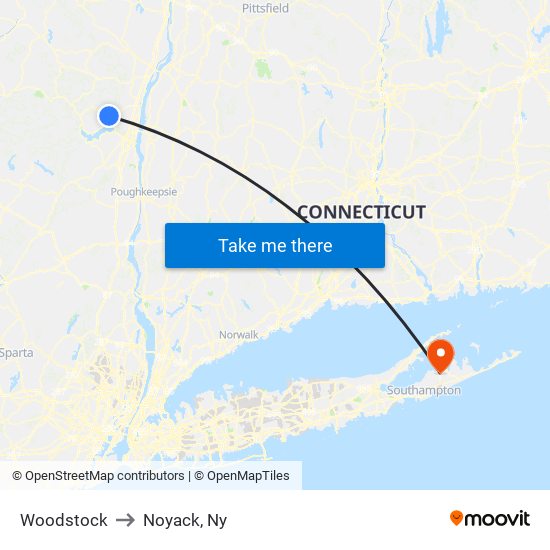 Woodstock to Noyack, Ny map