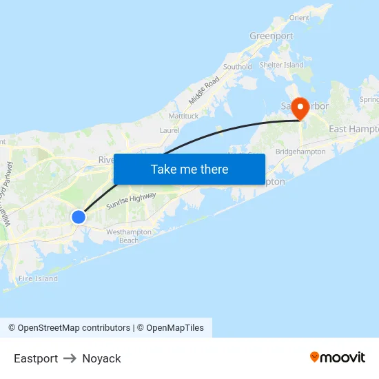Eastport to Noyack map