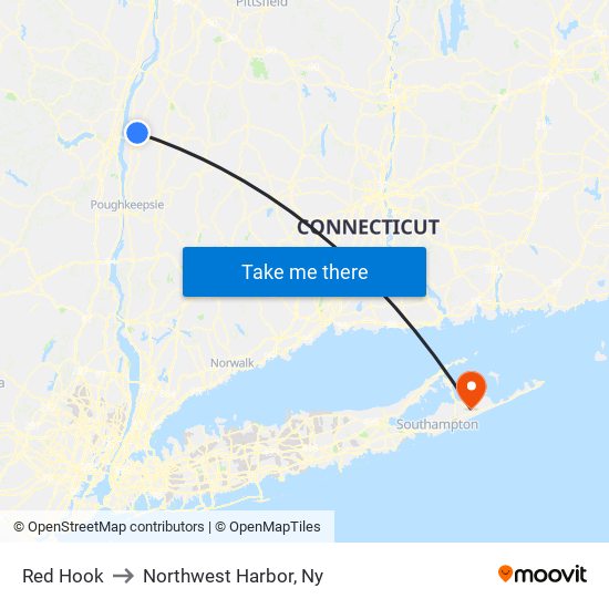 Red Hook to Northwest Harbor, Ny map