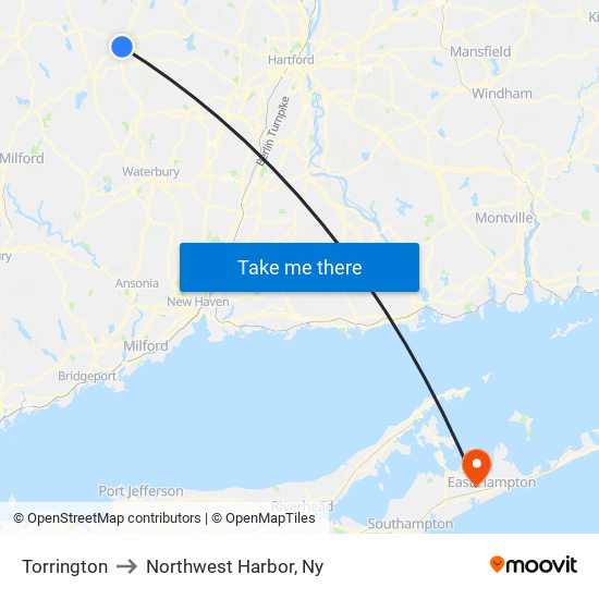 Torrington to Northwest Harbor, Ny map