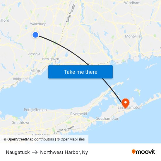 Naugatuck to Northwest Harbor, Ny map