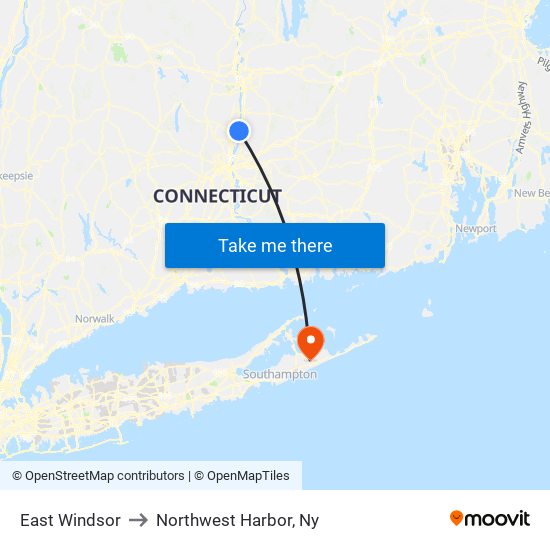 East Windsor to Northwest Harbor, Ny map