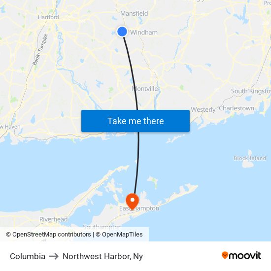 Columbia to Northwest Harbor, Ny map