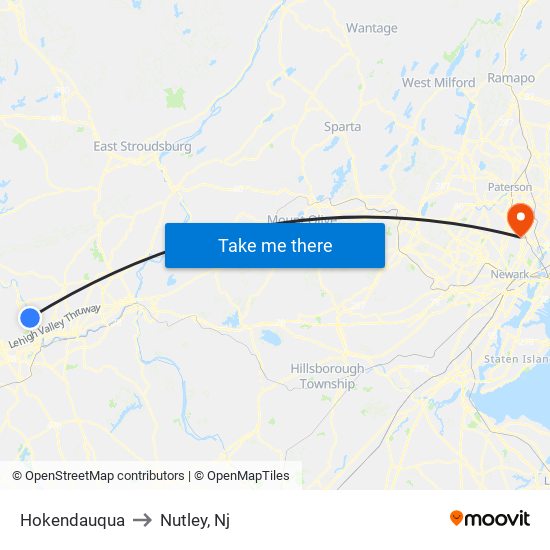 Hokendauqua to Nutley, Nj map