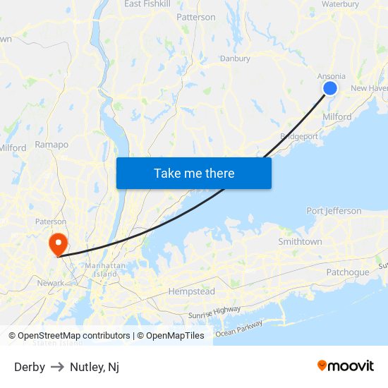 Derby to Nutley, Nj map