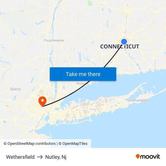 Wethersfield to Nutley, Nj map