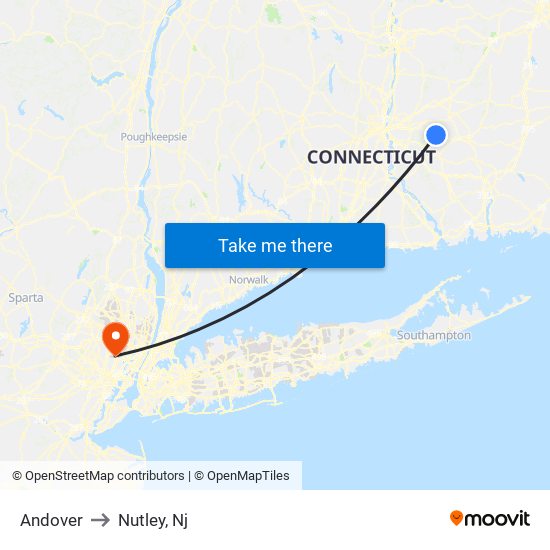 Andover to Nutley, Nj map