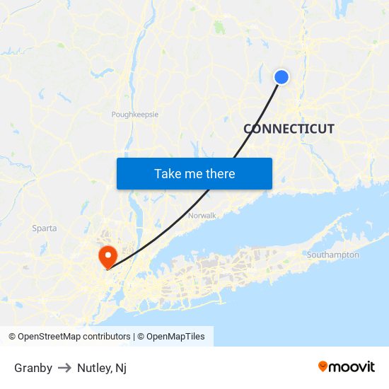 Granby to Nutley, Nj map