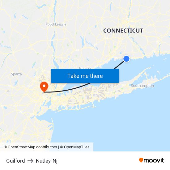 Guilford to Nutley, Nj map