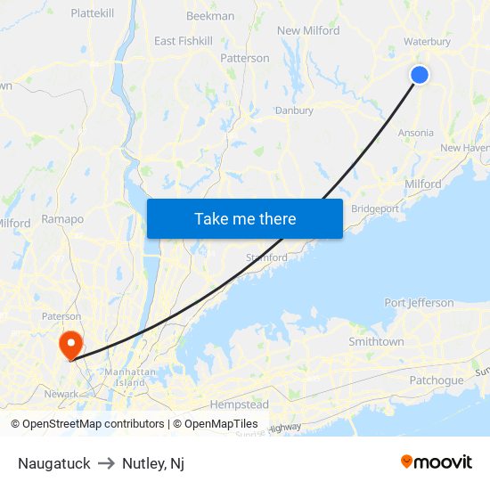 Naugatuck to Nutley, Nj map