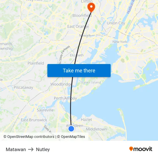 Matawan to Nutley map