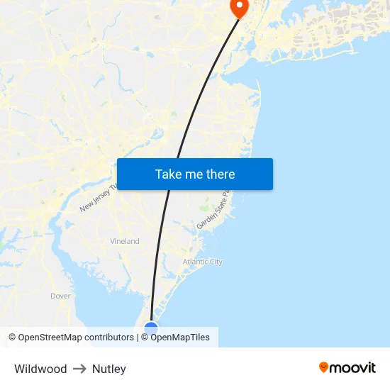 Wildwood to Nutley map