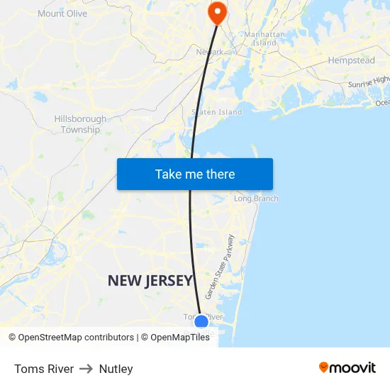 Toms River to Nutley map