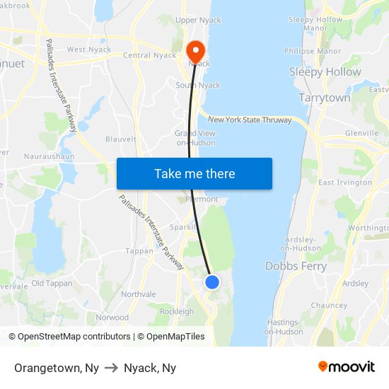 Orangetown, Ny to Nyack, Ny map