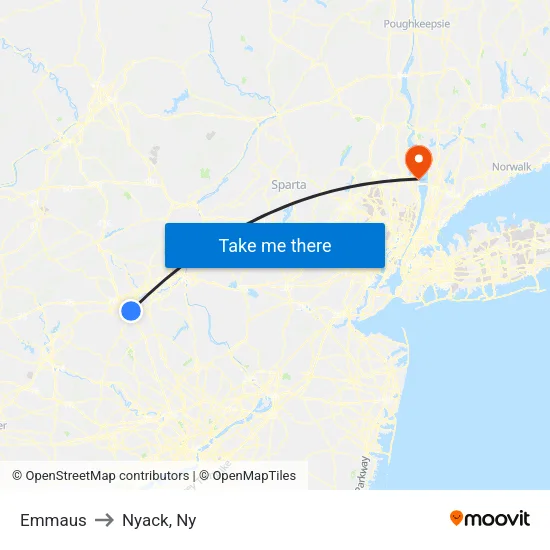 Emmaus to Nyack, Ny map