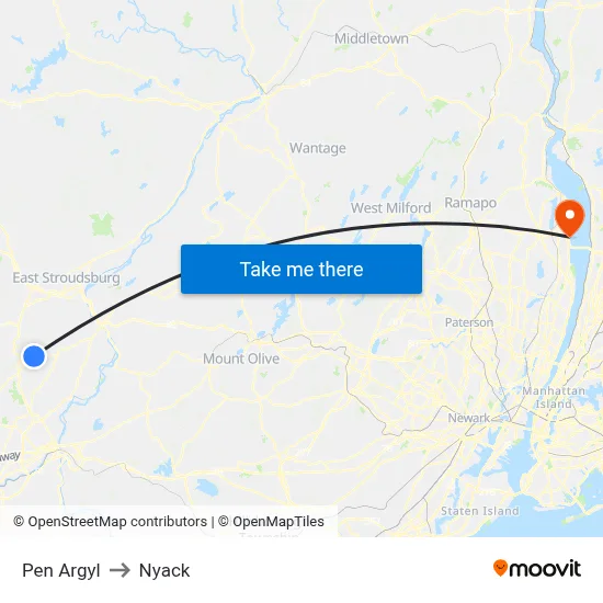 Pen Argyl to Nyack map