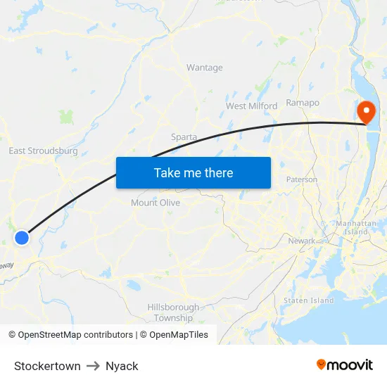 Stockertown to Nyack map