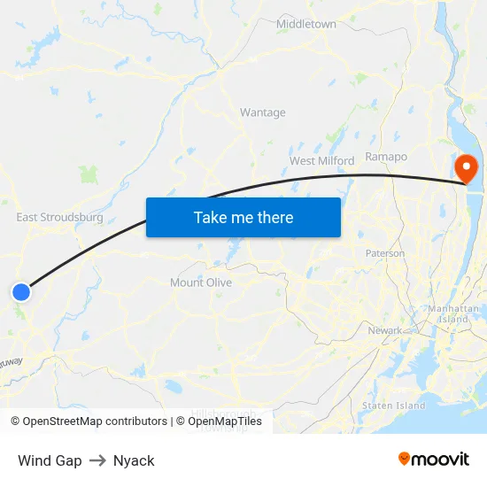 Wind Gap to Nyack map