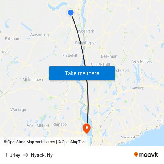 Hurley to Nyack, Ny map