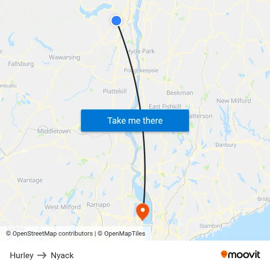 Hurley to Nyack map