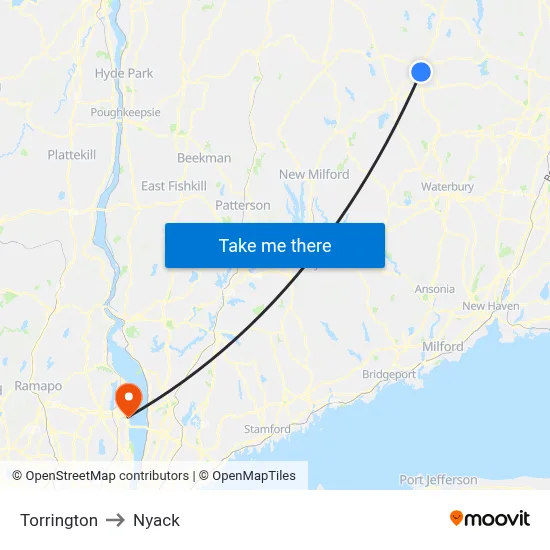 Torrington to Nyack map