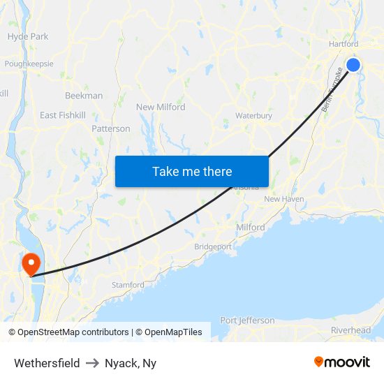 Wethersfield to Nyack, Ny map