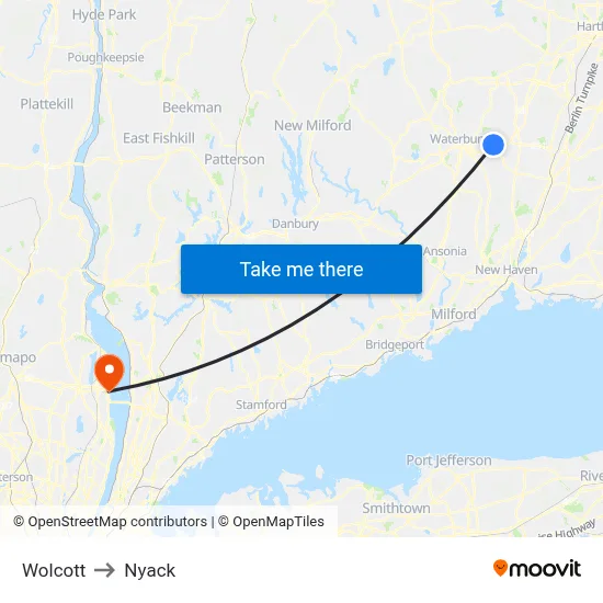 Wolcott to Nyack map