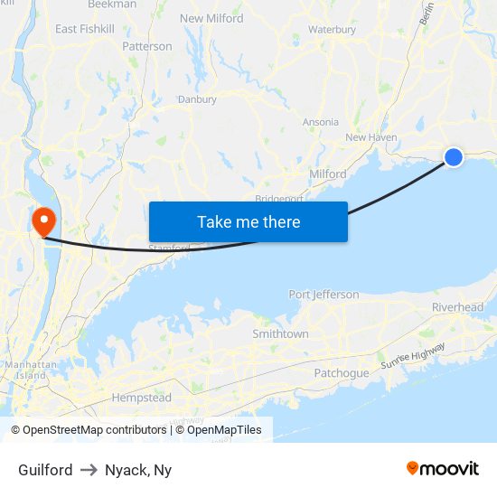 Guilford to Nyack, Ny map