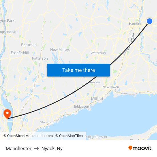 Manchester to Nyack, Ny map