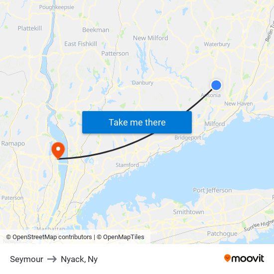 Seymour to Nyack, Ny map