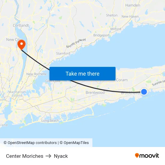 Center Moriches to Nyack map