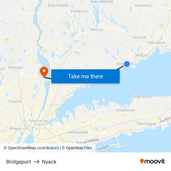 Bridgeport to Nyack map