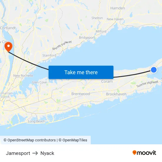 Jamesport to Nyack map